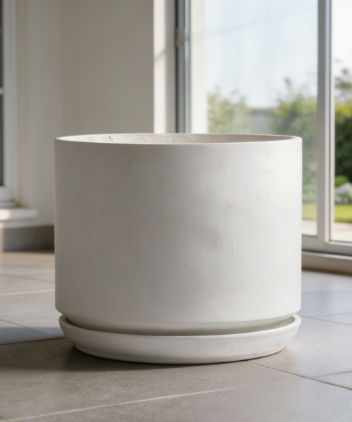 Matt White Tall Fibre Planter with Saucer