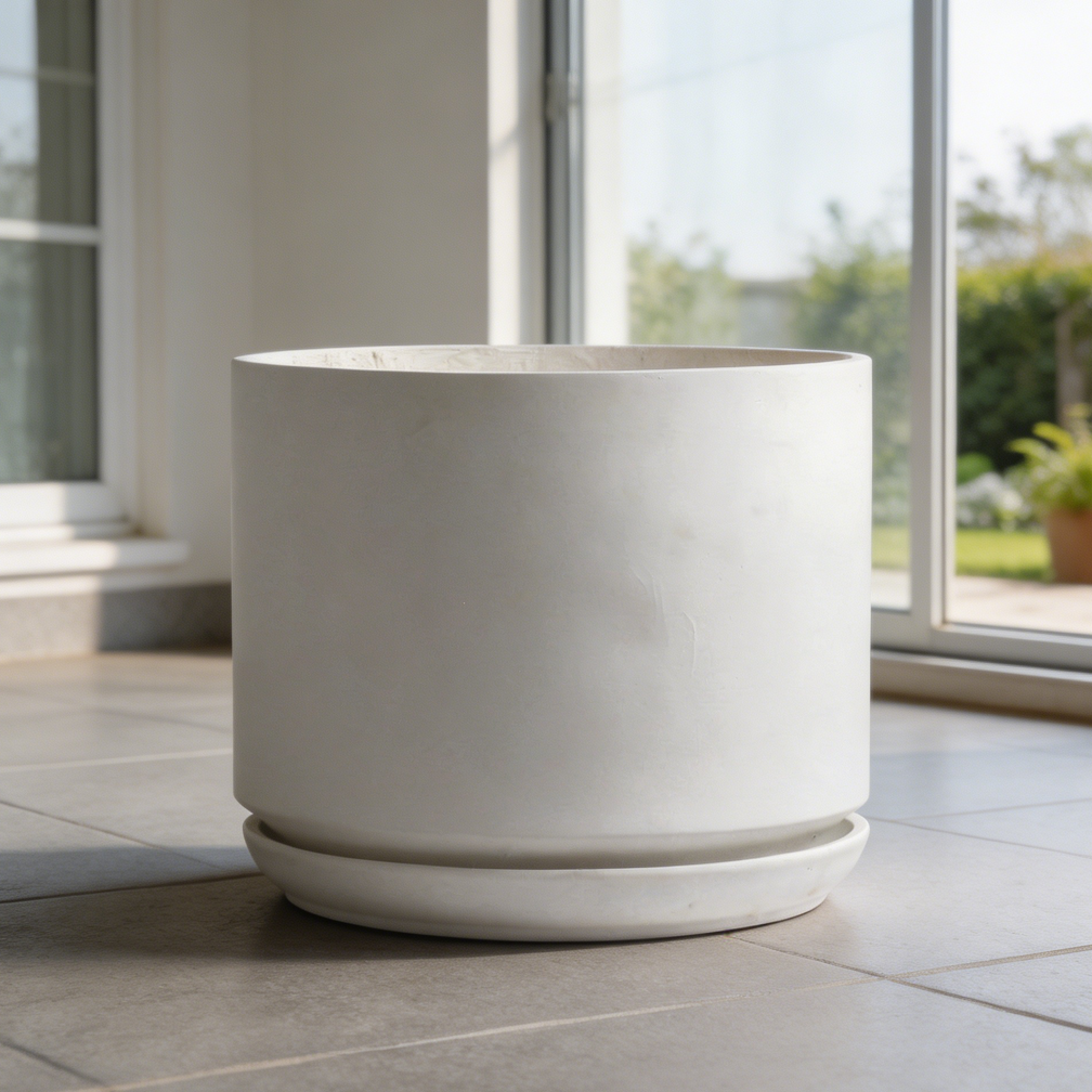 Matt White Tall Fibre Planter with Saucer