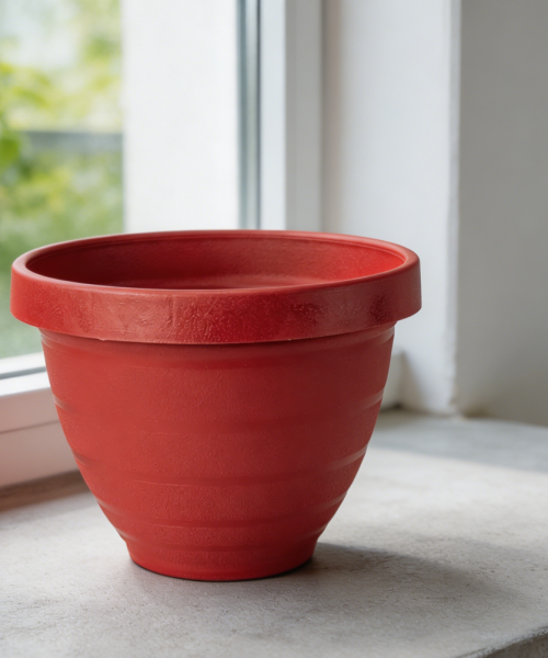 Warm Red Self-Watering Round Planter
