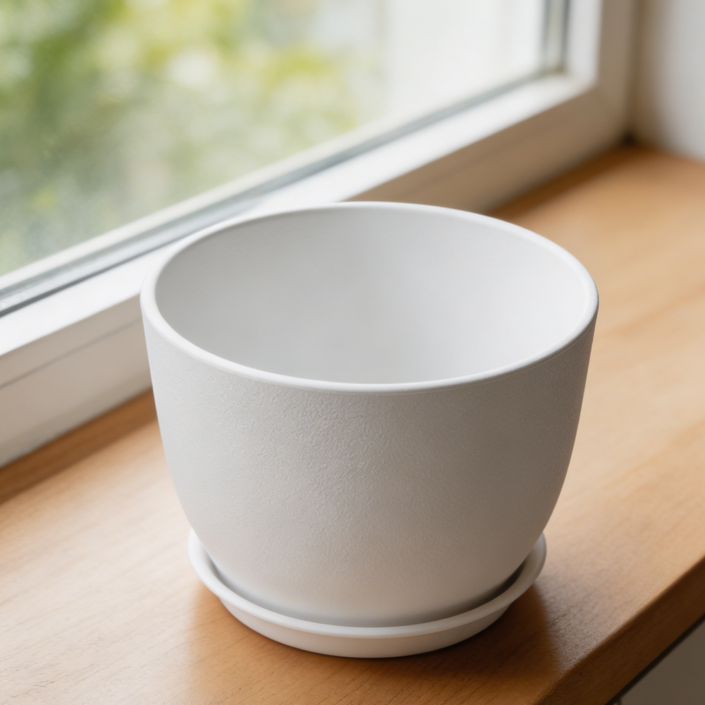 White Plastic Planter with Drainage & Saucer - Image 2
