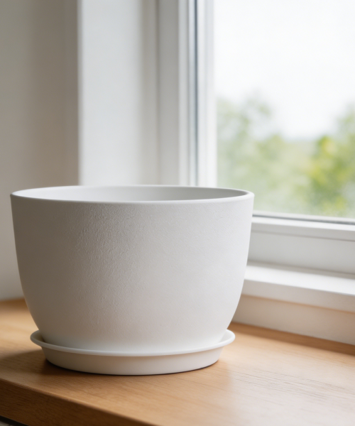 White Plastic Planter with Drainage & Saucer