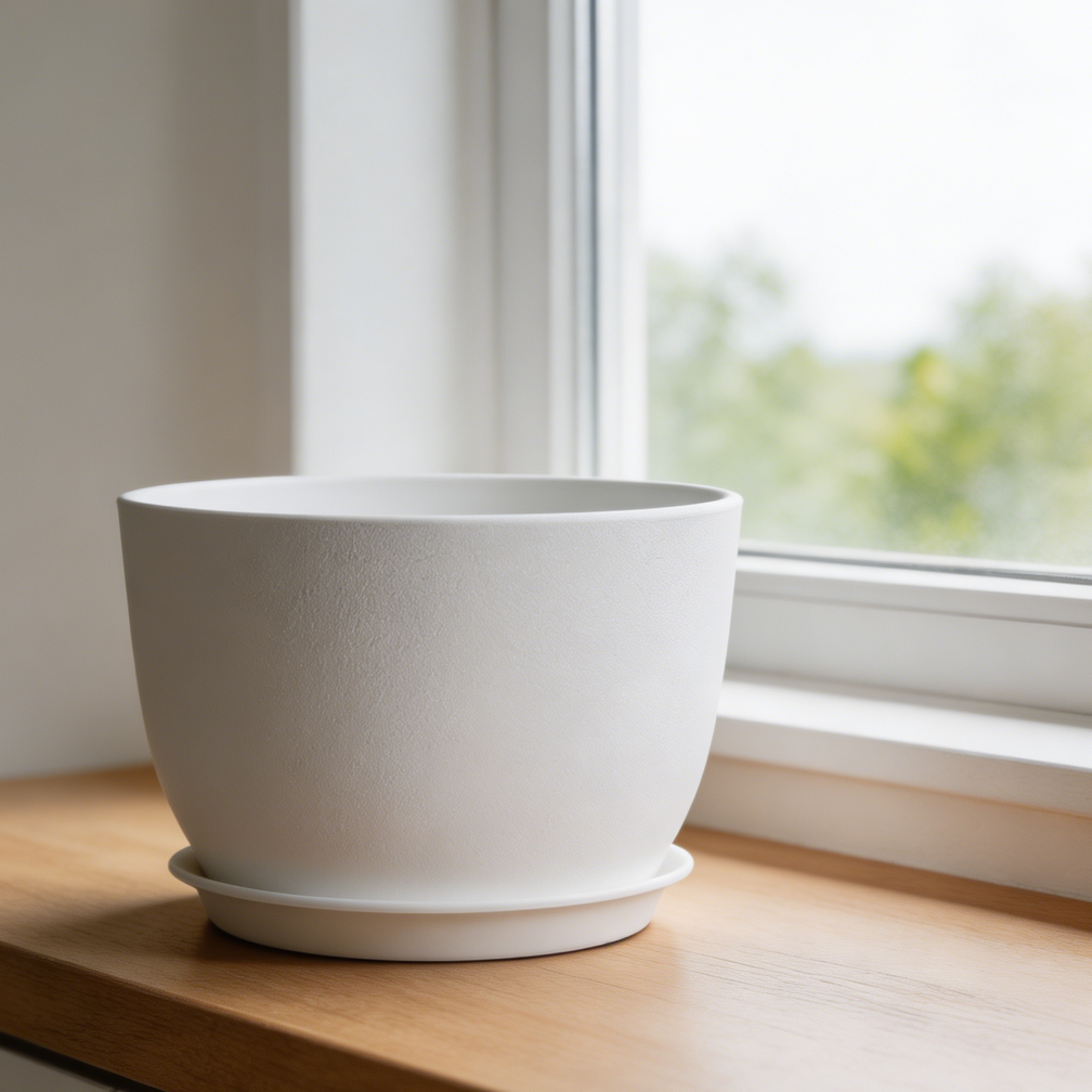 White Plastic Planter with Drainage & Saucer