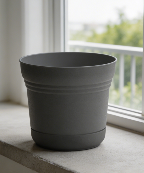 Charcoal Matte Plastic Round Planter with Saucer