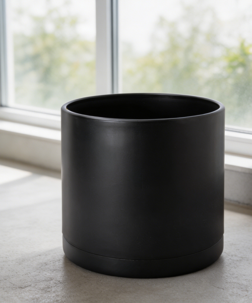 Black Plastic Planter with Drainage & Saucer