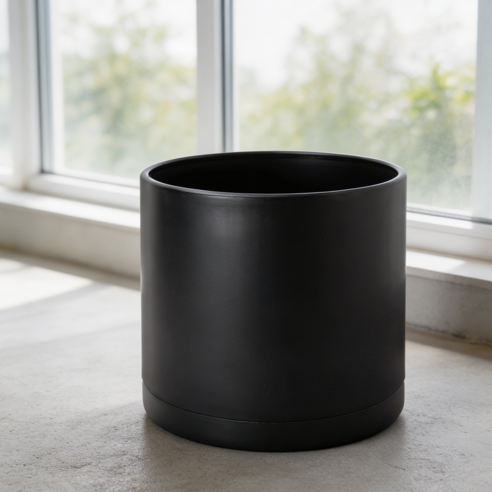 Black Plastic Planter with Drainage & Saucer