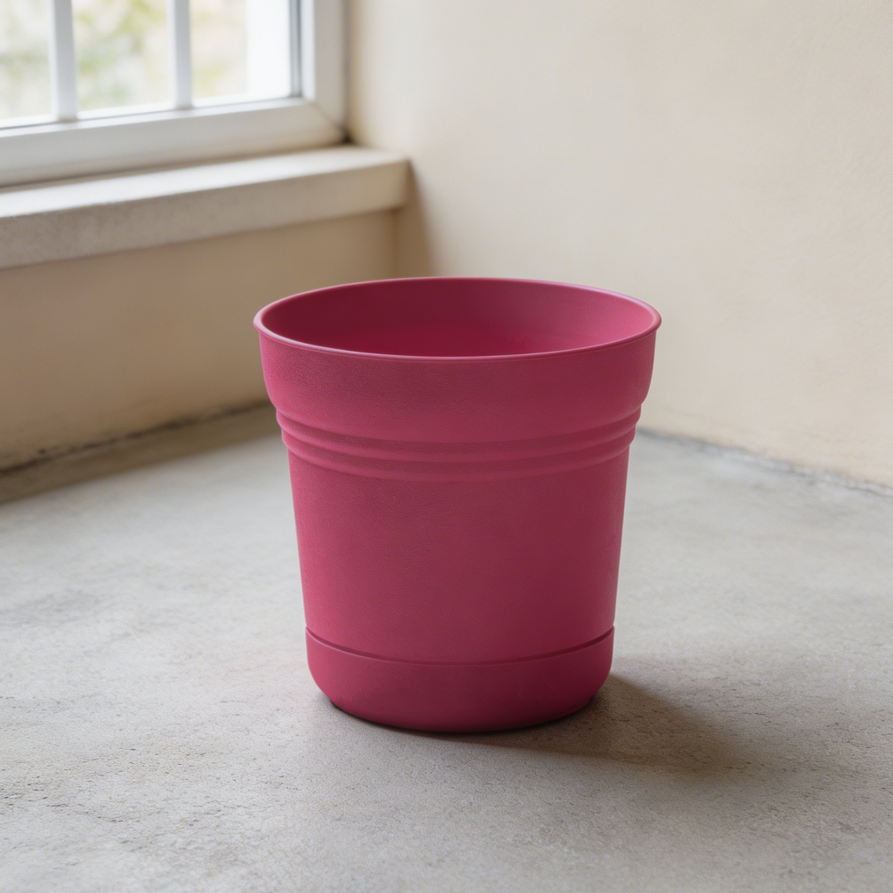 Fuchsia Plastic Round Planter with Saucer - Image 2