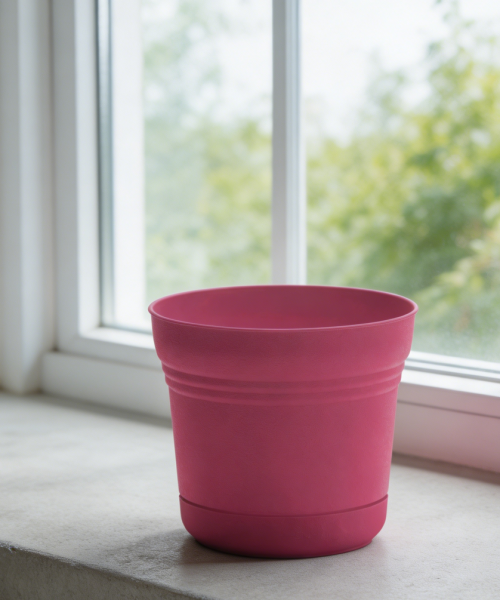 Fuchsia Plastic Round Planter with Saucer