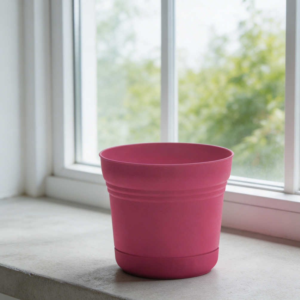 Fuchsia Plastic Round Planter with Saucer