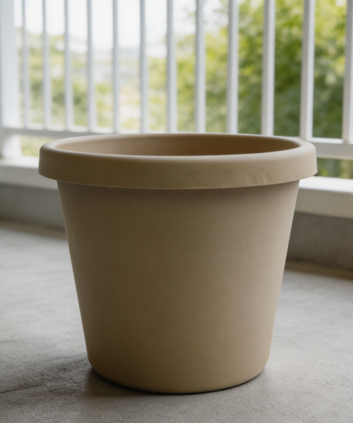Sandstone Plastic Round Planter with Drainage
