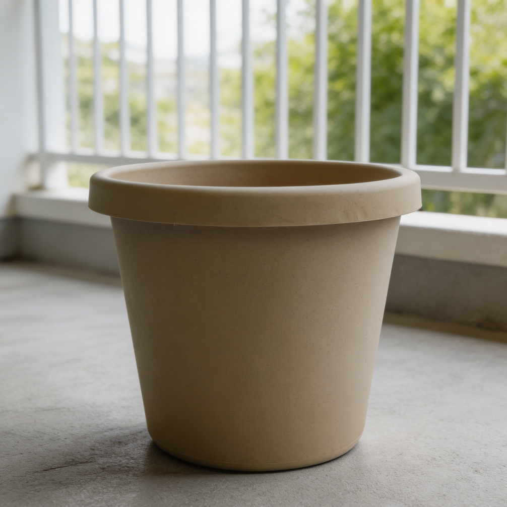 Sandstone Plastic Round Planter with Drainage
