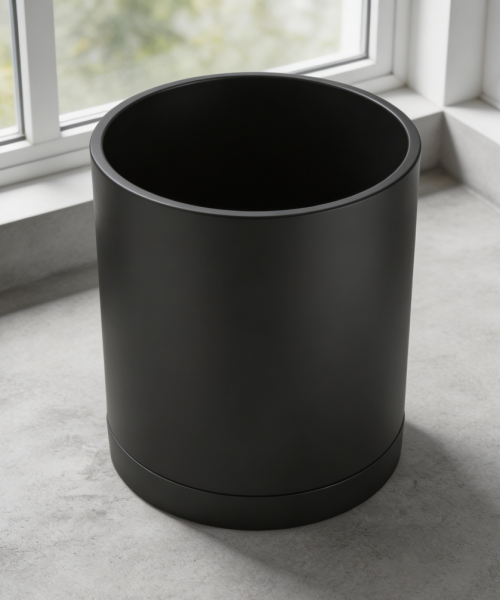 Matte Black Plastic Cylinder Planter with Saucer