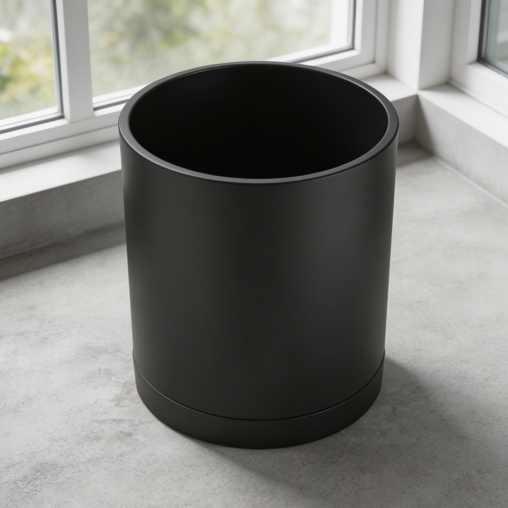 Matte Black Plastic Cylinder Planter with Saucer