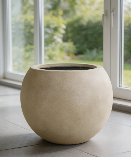 Beige Concrete Sphere Planter
