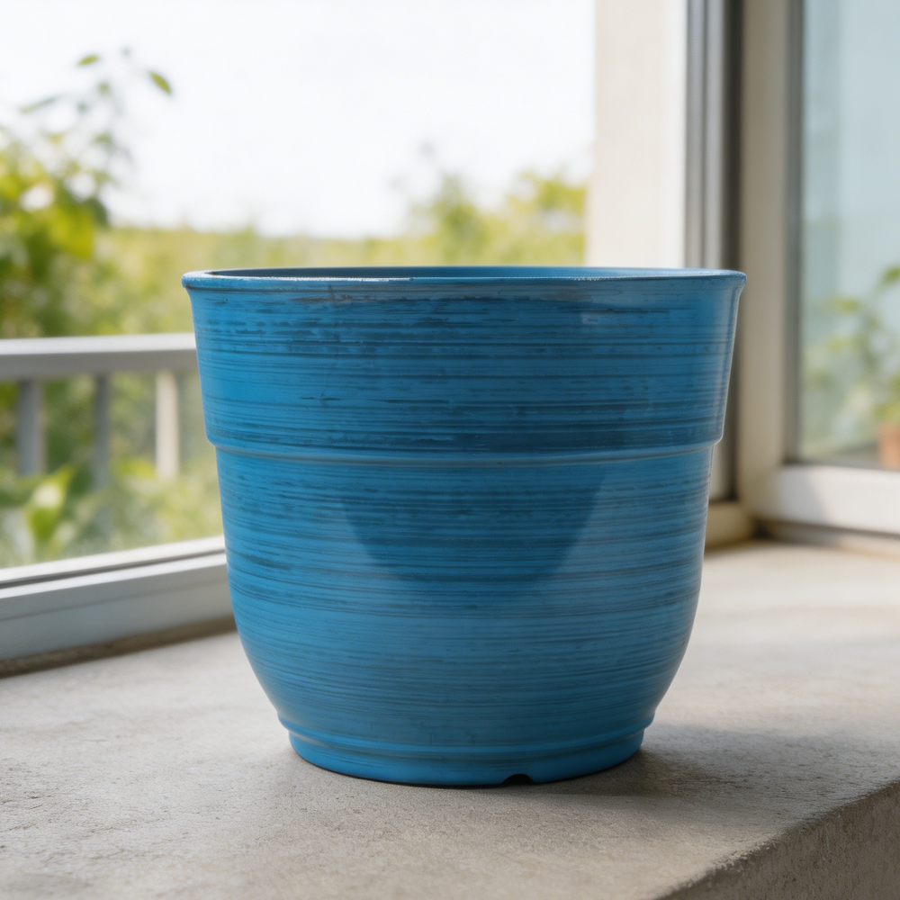 Dark Blue Glazed Plastic Planter - Image 2