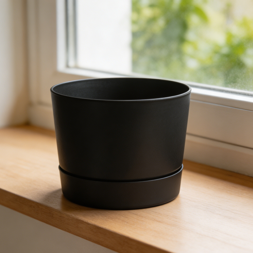 Matte Black Mid-Century Cylinder Pot - Image 2