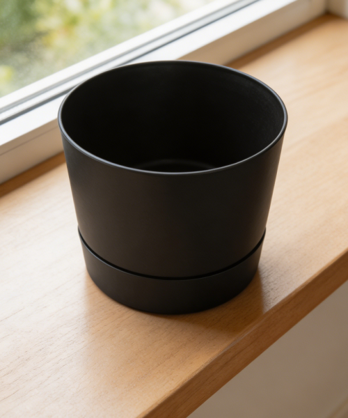 Matte Black Mid-Century Cylinder Pot