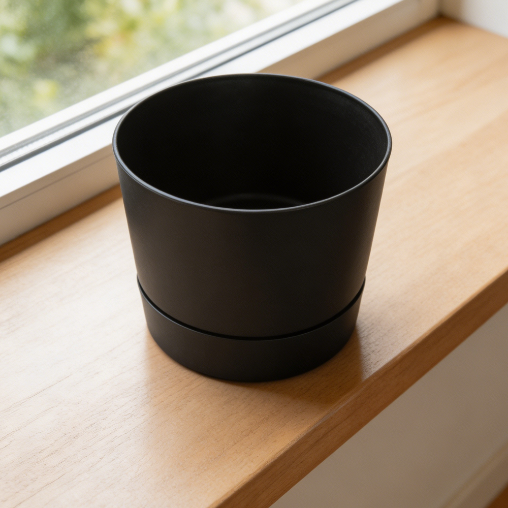 Matte Black Mid-Century Cylinder Pot