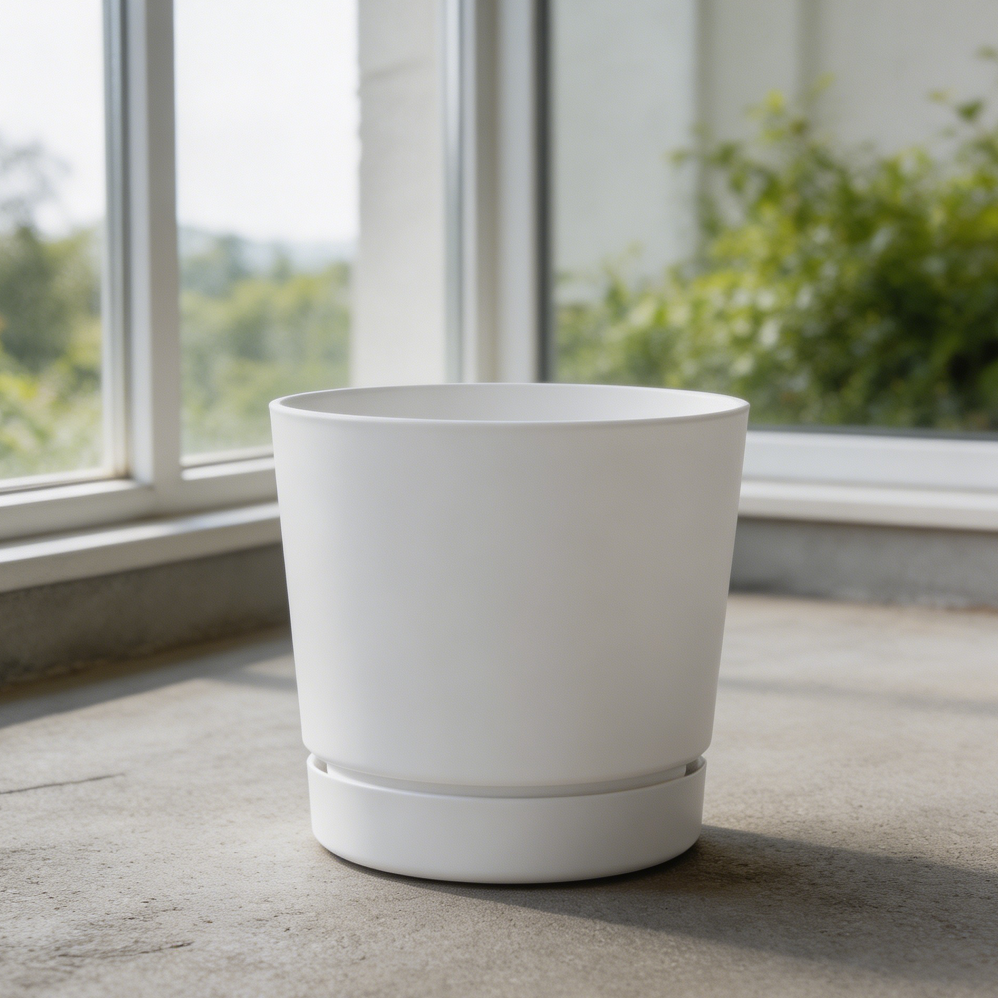 Glossy White Round Cylinder Pot - Image 2
