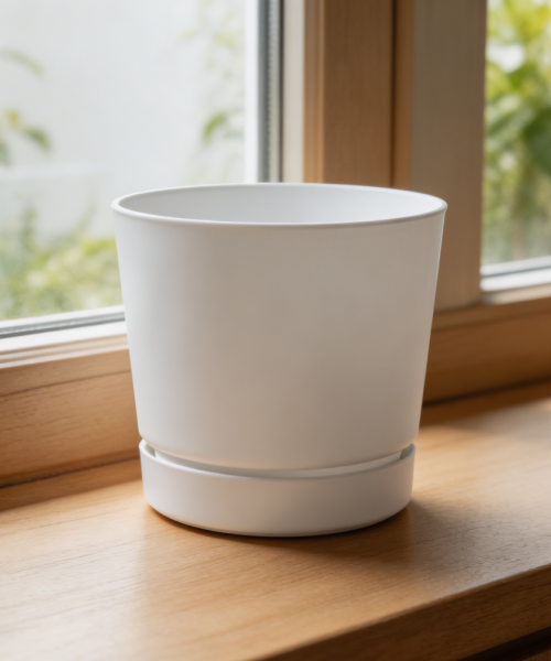 Glossy White Round Cylinder Pot