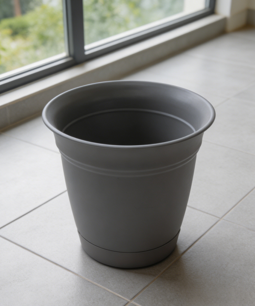 Warm Gray Plastic Round Planter with Saucer