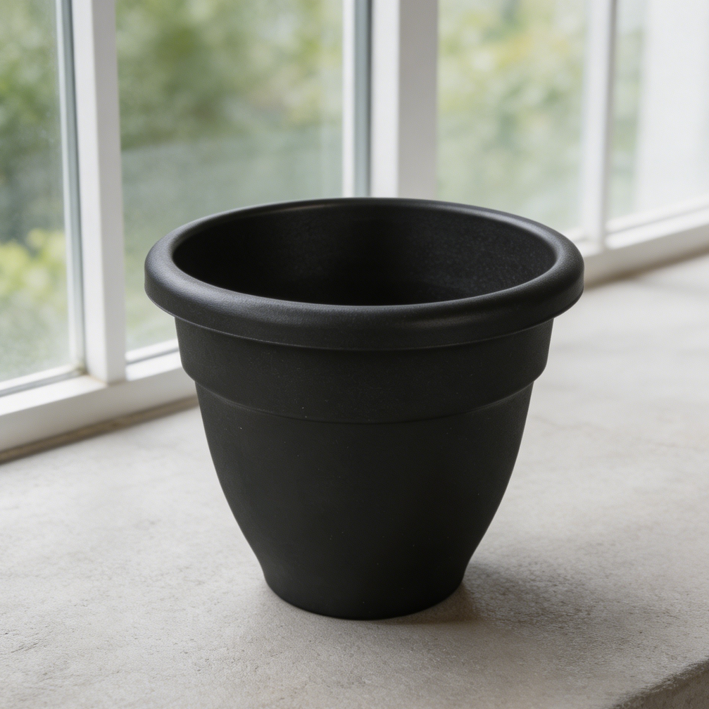 Black Plastic Round Planter with Drainage & Plug - Image 2