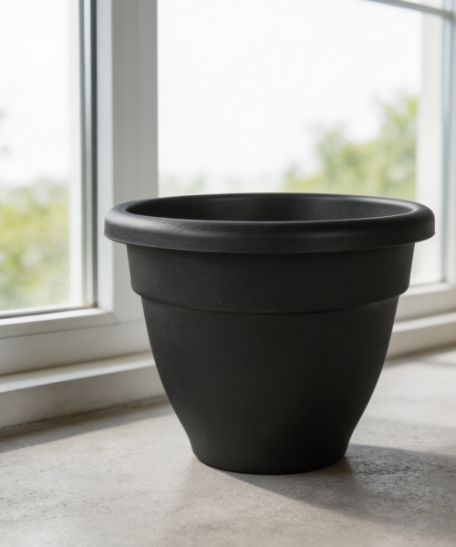 Black Plastic Round Planter with Drainage & Plug