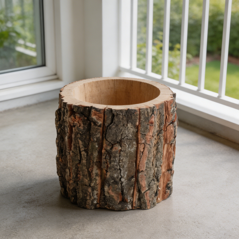 3-Pack Rustic Bark Design Wood-Look Planter - Image 2