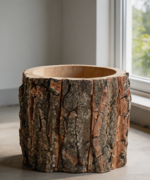 3-Pack Rustic Bark Design Wood-Look Planter