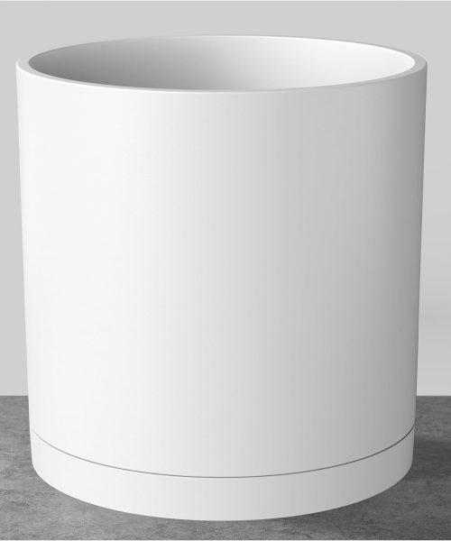 Matte White Plastic Cylinder Planter with Saucer