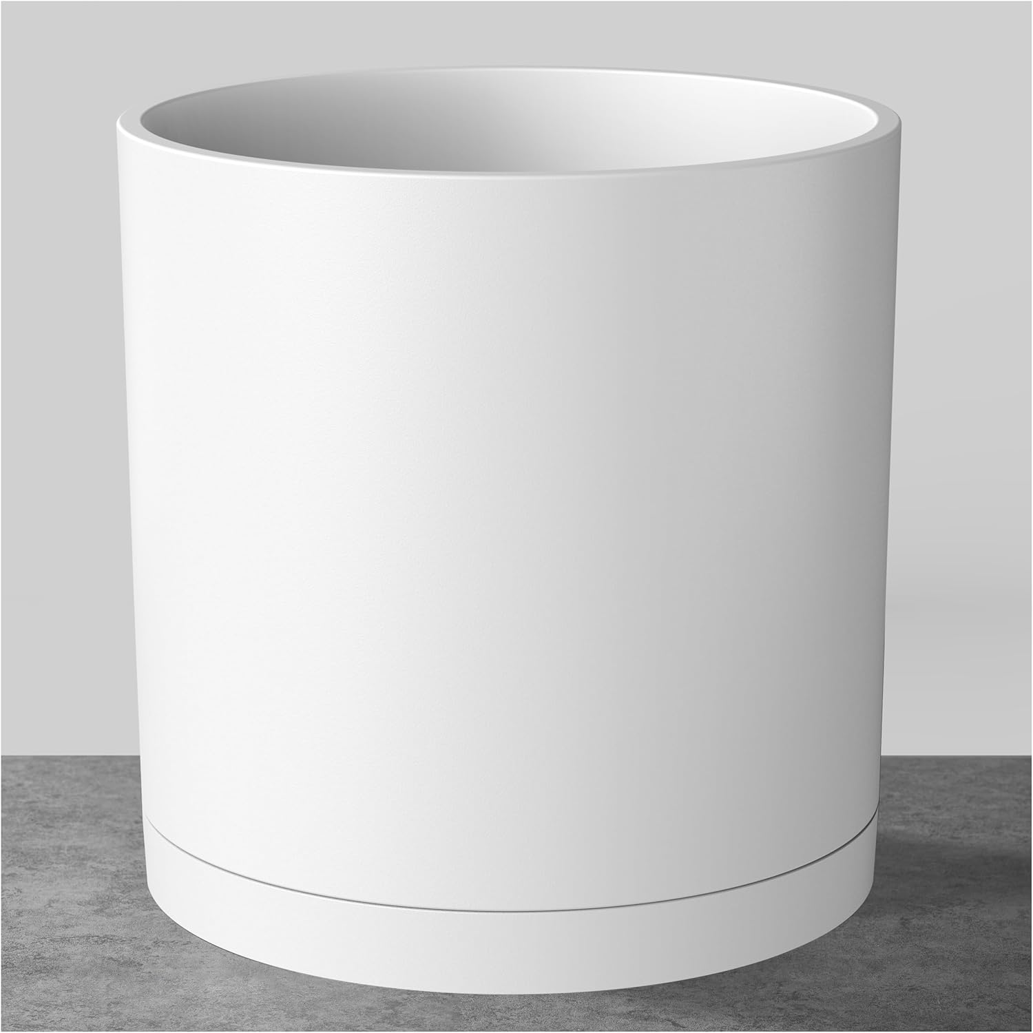 Matte White Plastic Cylinder Planter with Saucer