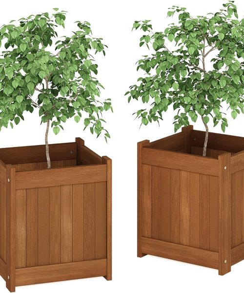 Fluted Wooden Round Cylinder Floor Planter