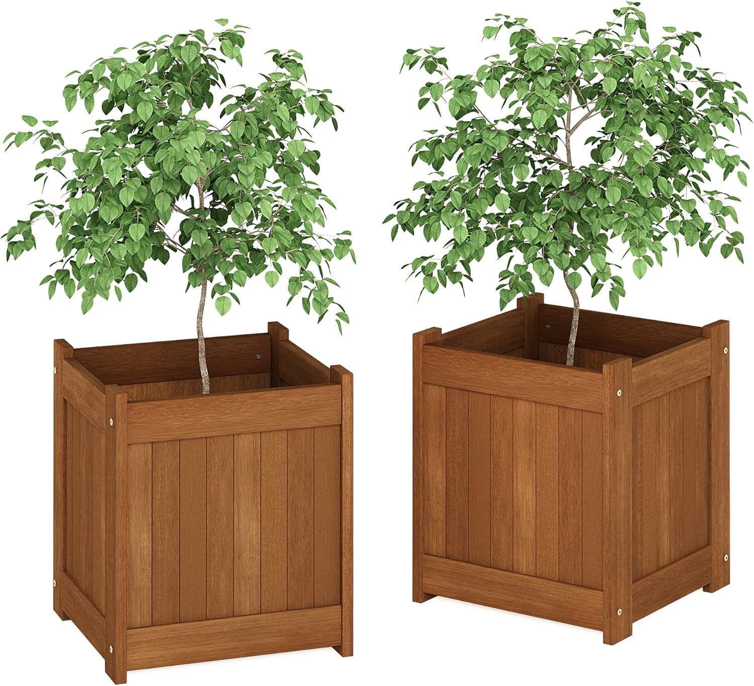 Fluted Wooden Round Cylinder Floor Planter