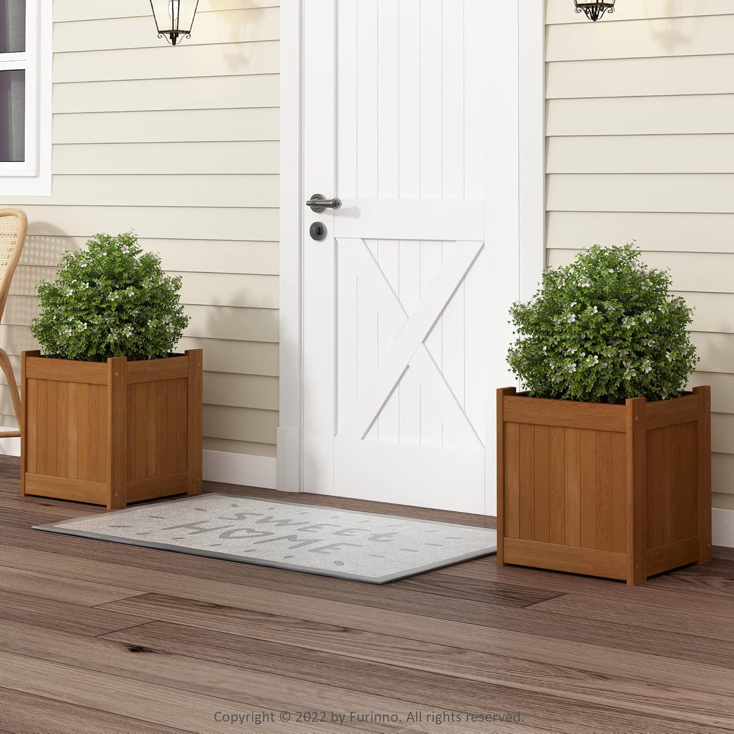Fluted Wooden Round Cylinder Floor Planter - Image 2